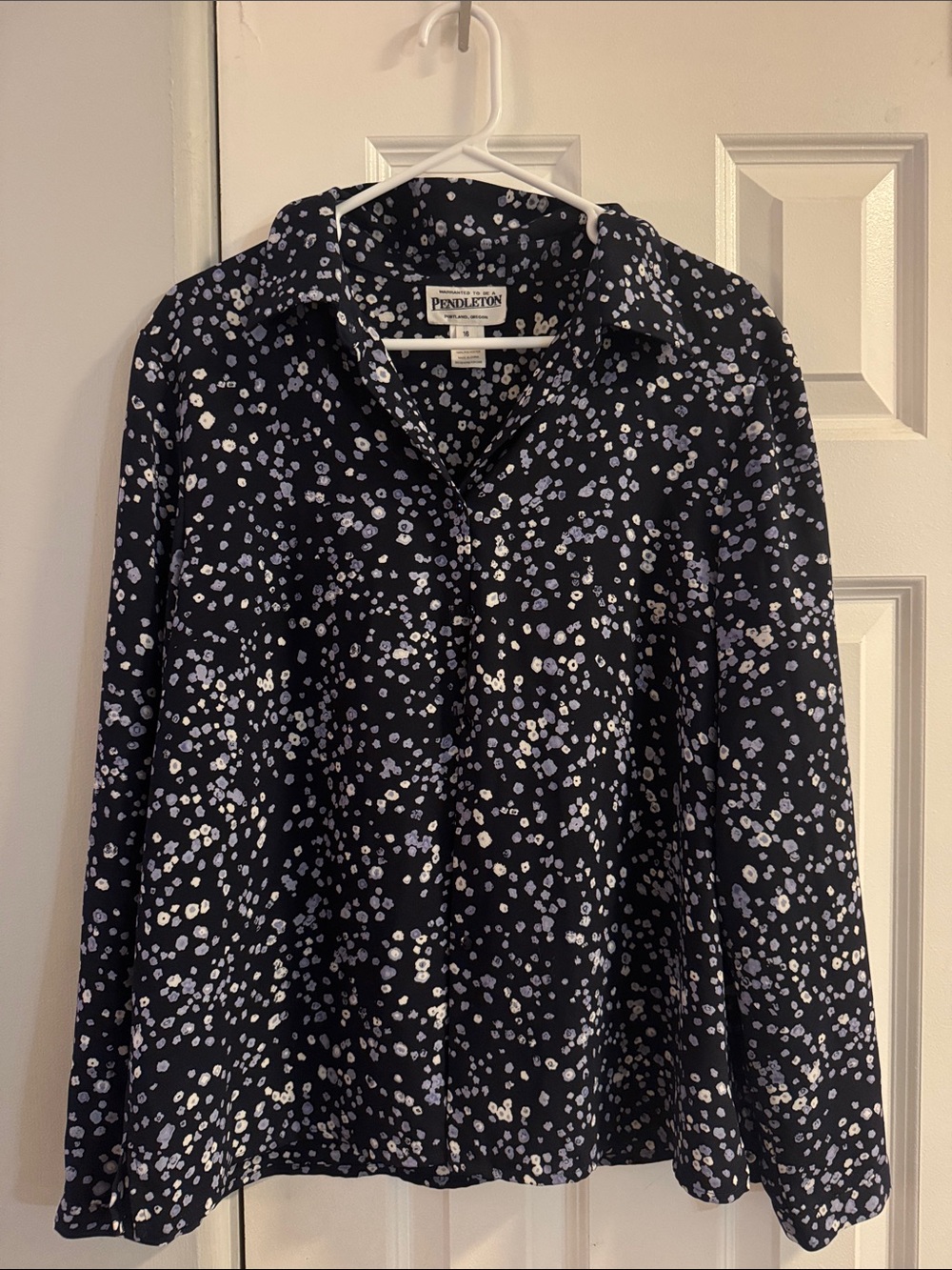 Pendleton Navy Button-Down Shirt with Light Floral Dots